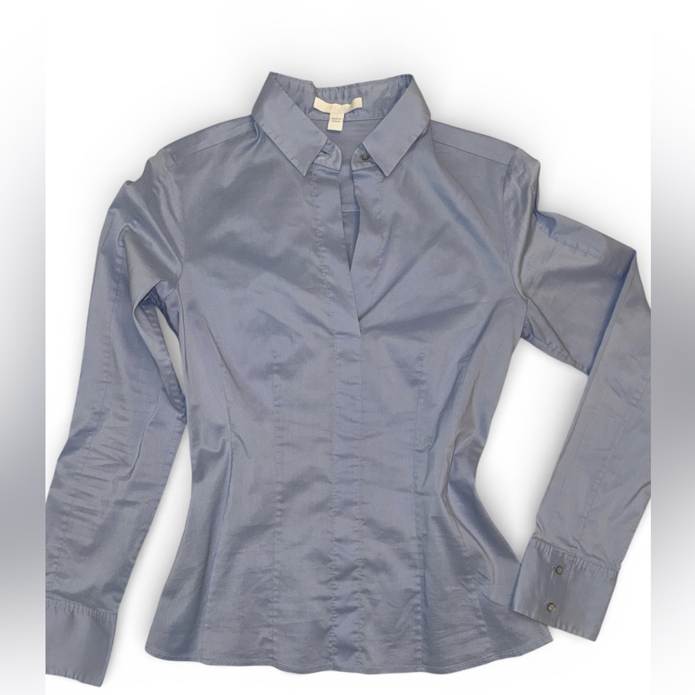 Boss IT 42 US 6 Blue Long Sleeved Collared Button Down Bashinah Cotton Blouse - Picture 3 of 5